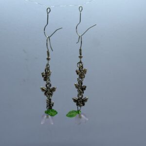 Oorbellen 3 vlinders silver bloemetje paars