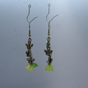 Oorbellen 3 vlinders silver bloemetje geel