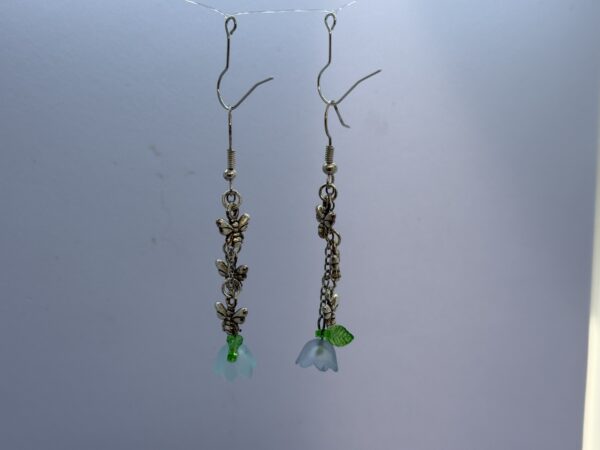 Oorbellen 3 vlinders silver bloemetje blauw