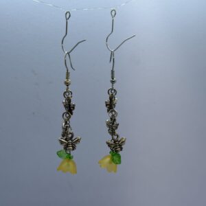 Oorbellen 3 vlinders silver bloemetje oranje