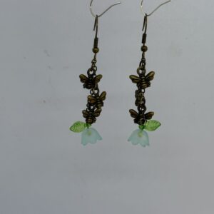 Oorbellen 3 vlinders brons bloemetje blauw