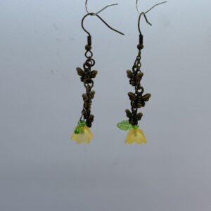 Oorbellen 3 vlinders brons bloemetje oranje