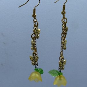 Oorbellen 3 vlinders goud bloemetje oranje