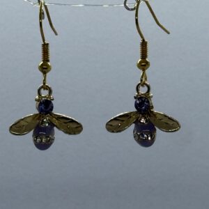 Oorbellen goud bijen paars