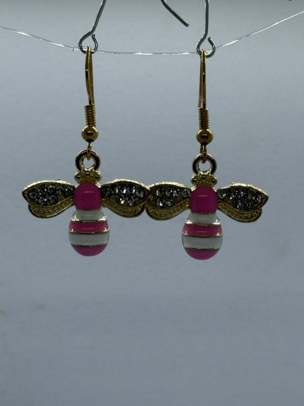 Oorbellen goud bijen roze