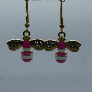 Oorbellen goud bijen roze