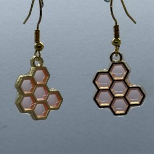 Oorbellen goud bijenraat half roze