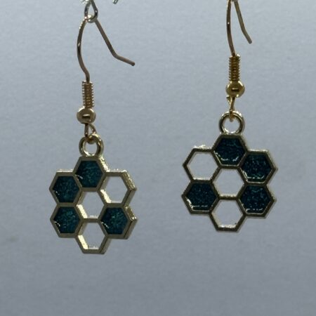 Oorbellen goud bijenraat heel blauw