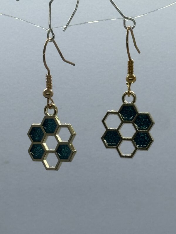 Oorbellen goud bijenraat heel blauw