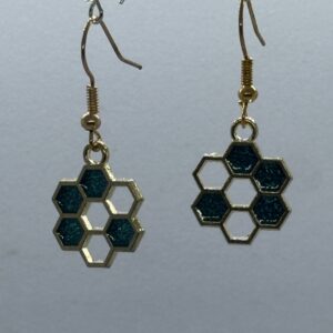 Oorbellen goud bijenraat heel blauw