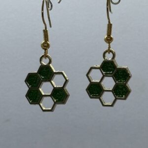 Oorbellen goud bijenraat heel groen