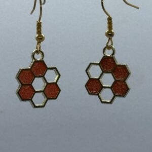 Oorbellen goud bijenraat heel roze