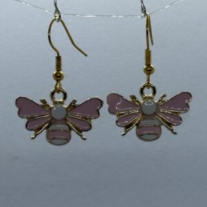 Oorbellen goud bijtje roze